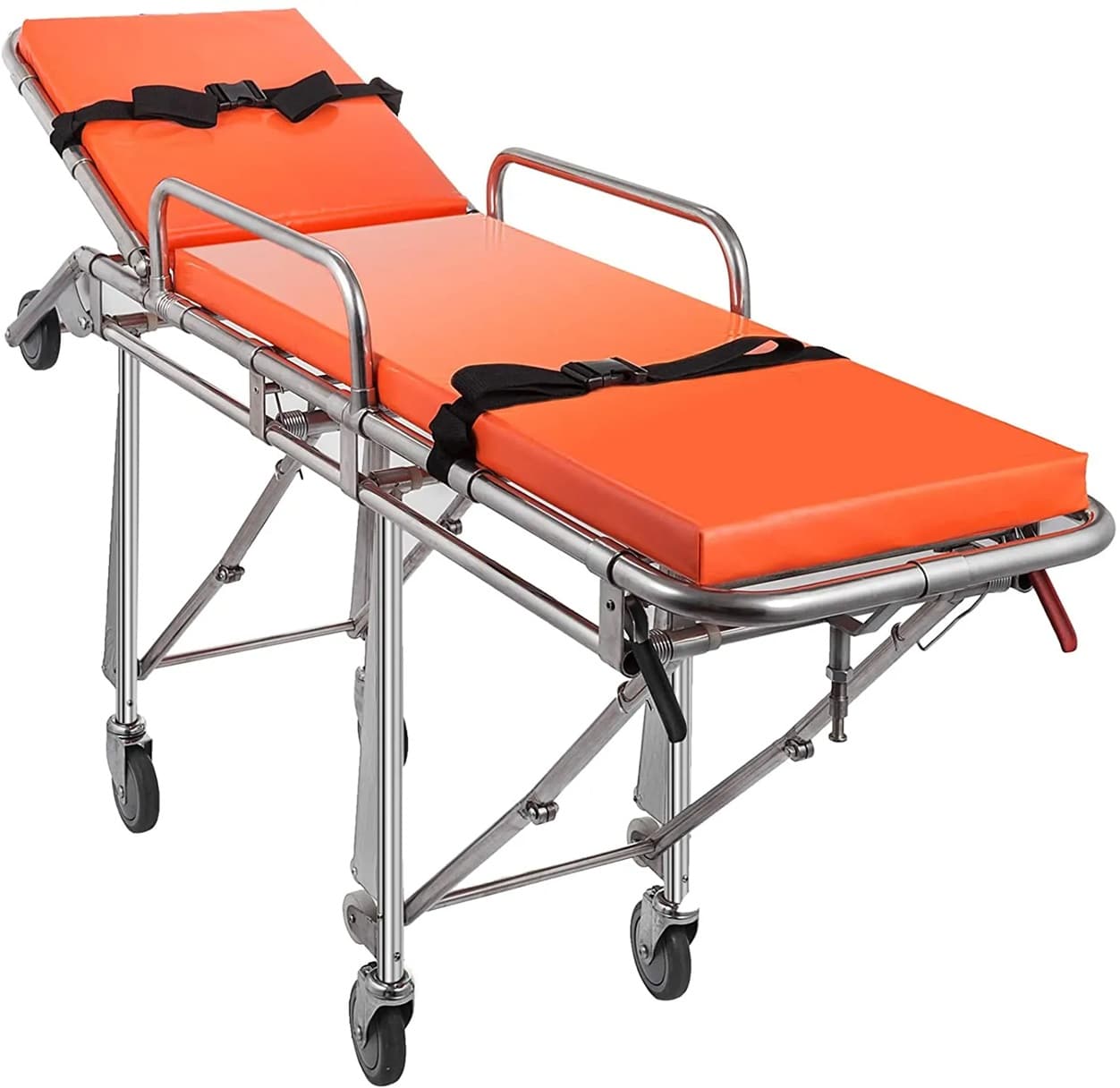 Ambulance Stretcher Price in Bangladesh — automatic loading ambulance stretcher with collapsing undercarriage, loading wheels, side rails and restraint straps